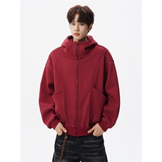 8XL-M休闲复古潮美式重磅连帽宽松安克拉红色卫衣外套WY34P8，女装短外套，电商D206-1