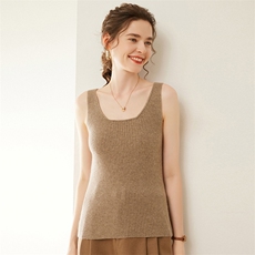 2025夏秋新款一线成衣羊绒衫女100纯山羊绒时尚U领无袖针织背心，女装背心吊带，绒默
