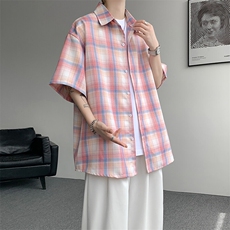 8XL-M格子短袖衬衫男夏季薄款DK制服衬衣JK学院风半袖外套DC28004，男装T恤，电商B312