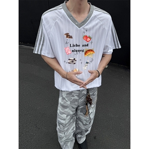 运动高街痞帅潮流球衣宽松韩版运动感痞帅上衣HY794TP35控58图片
