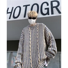 混色毛衣男冬季潮牌针织衫复古慵懒风线衣外套1001-1-M266-P52，男装针织衫/毛衣，星座1001-1