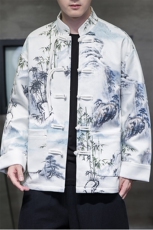 黑洞景新中式风水墨竹子数码印花盘扣立领复古唐装外套JK97，男装民族服装，星座305A（原312A-1）