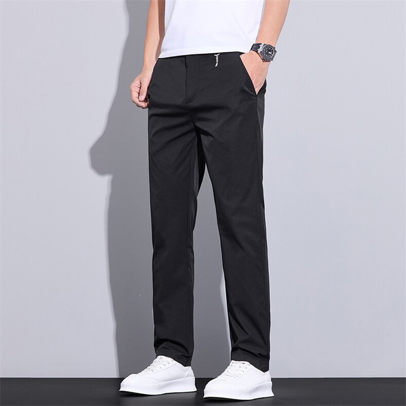 2025夏季薄款男士冰丝休闲裤子纯色百搭弹力直筒裤透气商务裤大码，男装休闲裤，星座224-3