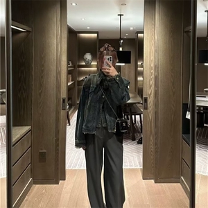 美式春秋水洗做旧牛仔外套男新款高街潮牌复古上衣毛边痞帅夹克潮图片