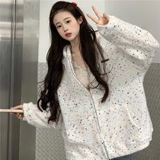 EE052-P95潮牌情侣美式冰淇淋彩点连帽卫衣宽松拉链开衫外套，女装短外套，星座911-3