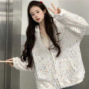 EE052-P95 潮牌情侣美式冰淇淋彩点连帽卫衣宽松拉链开衫外套图片