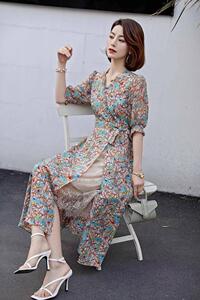 【夏季新款】长款碎花蕾丝连衣裙图片
