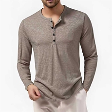男士竹节棉亨利领男时尚长袖T恤D38P35，男装T恤，星座1314