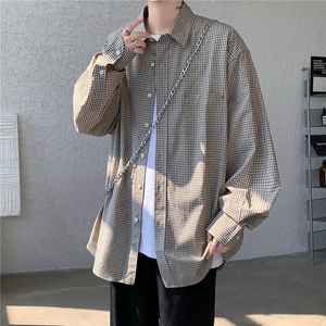 复古v无性别格子衬衫男长袖格纹衬衣春秋宽松情侣外套C214/P48图片