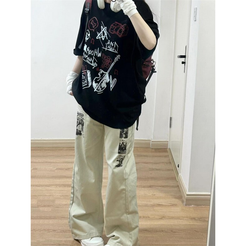 【有货】杏色涂鸦牛仔裤男女美式vibe风裤子高街直筒HT68WW-特P55,男装牛仔裤,星座1007（原301D）