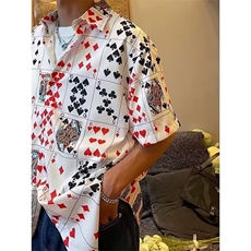 麻将衣服扑克牌大码宽松情侣嘻哈短袖麻将花衬衫复古港风日系男女，男装衬衫，星座1210-1