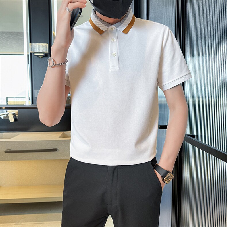 2025夏新款撞色领高级感轻奢品质短袖T恤翻领Polo衫T2253-P40控78,男装T恤,电商D342