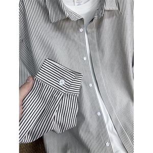 美式ins高街暗黑宽松条纹长袖衬衫SY2540-S-3XL-特P35图片