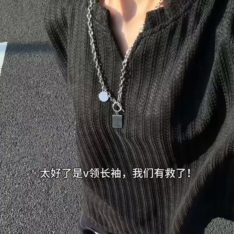 新款深V领长袖针织衫女欧货气质修身显瘦毛衣打底衫开叉上衣TXX03,男装T恤,星座516A