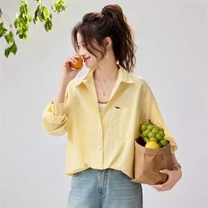 2026春夏新款蓝衬衫女宽松显瘦元气少女感衬衣韩版松弛感慵懒风，女装衬衫，艾米