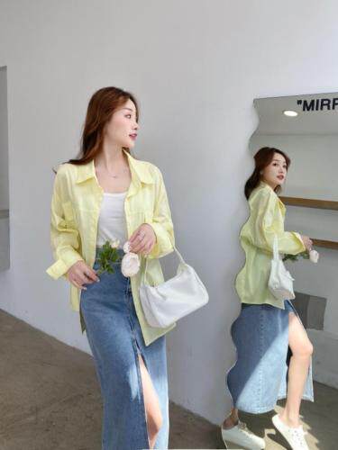 2021春夏新款挚爱多色纯色衬衫女设计感小众宽松纯色长袖防晒，女装衬衫，香丽迪1