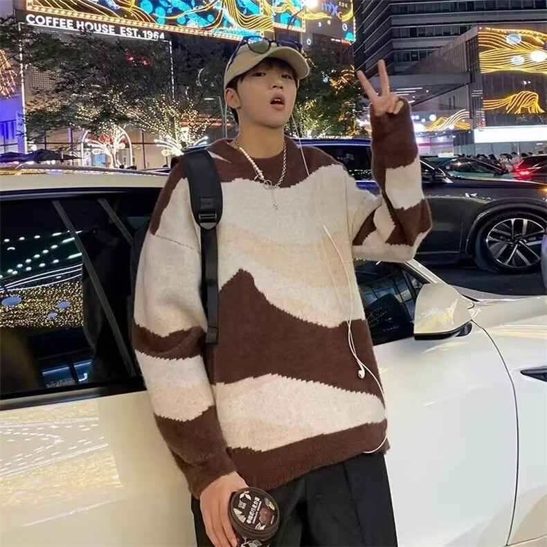 休闲常规青少年秋季慵懒风软糯复古针织条纹春秋毛衣圆领长袖潮,男装针织衫/毛衣,星座506