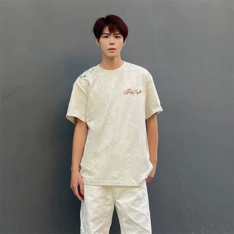 万针全刺绣工艺抖音得物高品质260克重磅纯棉双纱美式高街短袖T恤,男装T恤,电商A486