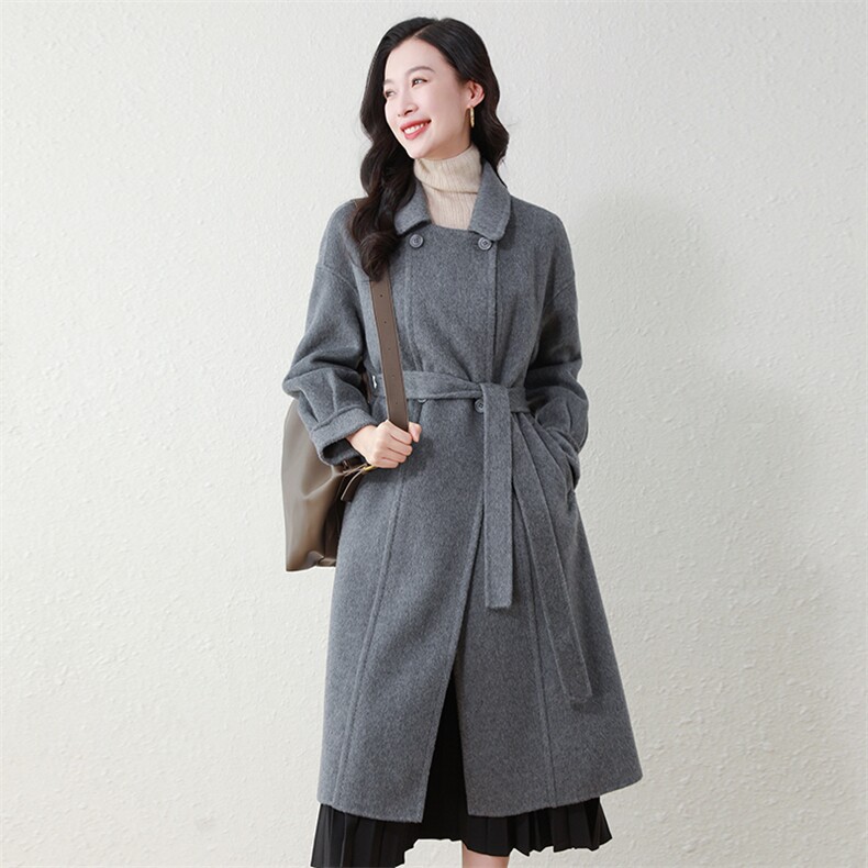秋冬新款韩版高端时尚双排扣翻领双面羊毛大衣女修身显瘦气质外套，女装双面呢大衣，阿舍尔精品