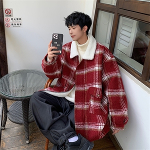 毛呢羊羔绒外套秋冬格子加绒加厚棉服美式高街外套A170-M809-P128图片