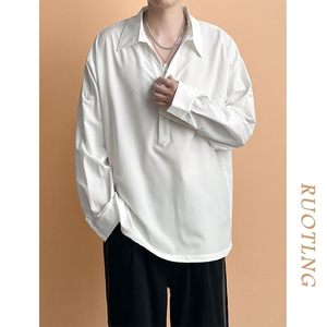 现货-新款长袖冰丝衬衫男宽松潮牌个性休闲百搭衬衣-AC2448-P65图片
