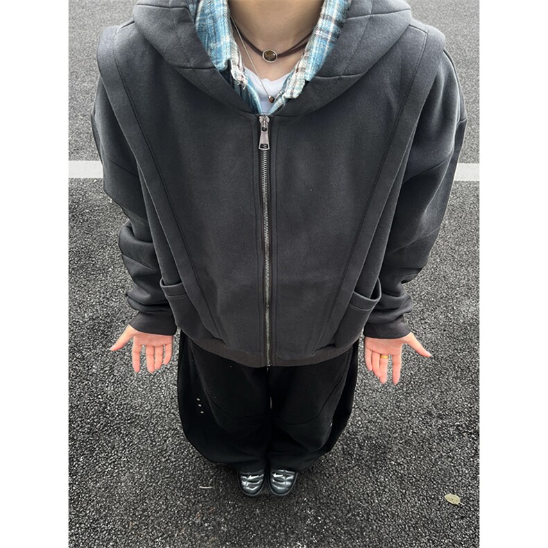抖音得物高品质二开25秋冬美式重磅宽松结构设计连帽卫衣外套W78,男装卫衣,电商A486