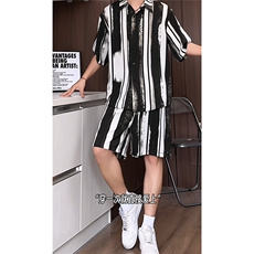 短袖衬衫男+短裤男套装男100%聚酯纤维M-5XL大码TZ78718P50控98，男装牛仔裤，星座226-2