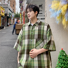 短袖衬衫男夏季新款磨毛格子衬衣DX003-特批26无差价，男装衬衫，星座214-3