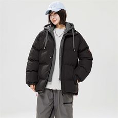 2025冬季新款港风棉衣男女情侣假两件宽松连帽加厚棉服潮WT08-P60，男装棉衣，星座1402-1