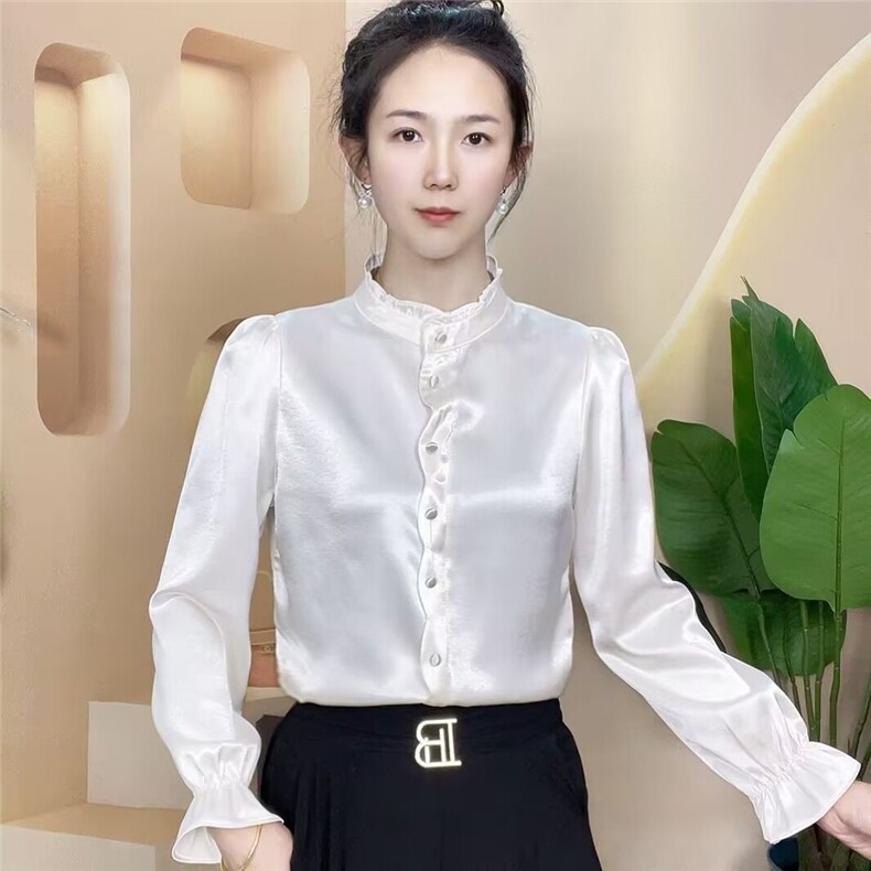 2025木耳边缎面衬衫,女装衬衫,雪兔电商全品类