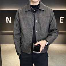 皮衣外套男款秋季2025新款翻领修身皮夹克C317-5536-P145，男装夹克，电商C317