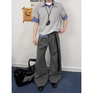 得物抖音高品质二开 夏季美式潮牌高街假两件格子衬衣翻领短袖T恤图片
