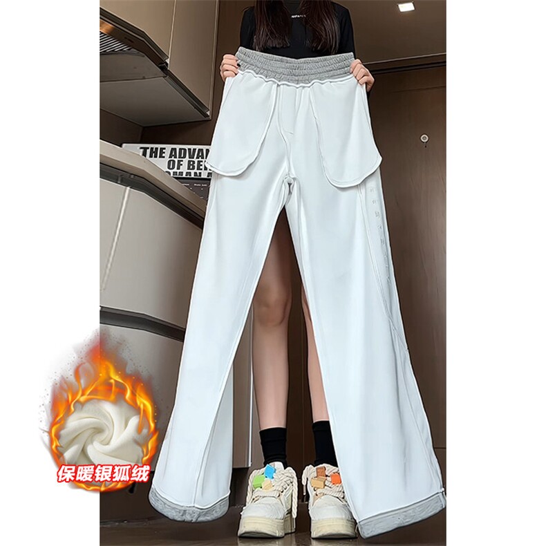 薄款改加绒特批P37无差价冬季加绒条纹运动阔腿裤男女K1697J加绒,男装休闲裤,电商A001-1