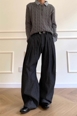 三褶条纹牛仔西裤A字通勤休闲直筒弯刀裤KZ3176特P50，男装西裤，星座908-1