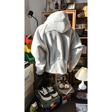 抖音得物高品质二开26春装重磅宽松结构拉链设计高领连帽卫衣W76，男装卫衣，电商A486-1