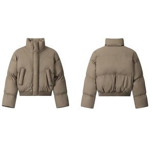 现货5W件冬季三防重磅硬挺boxy短款羽绒立领PU皮棉衣外套加厚棉服图片