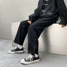阔腿裤男ins街头潮流宽松直筒牛仔裤潮牌复古卷边牛仔裤k32-p40图片