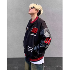 印花春秋徽章拼接皮袖男女情侣撞色棒球服外套潮宽松夹克J835，男装夹克，星座1116A（原606A-3）