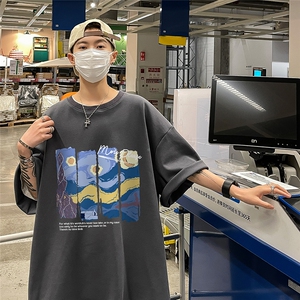 港风 23新款夏季时尚百搭宽松印花圆领复古短袖T恤T6095P25控38图片