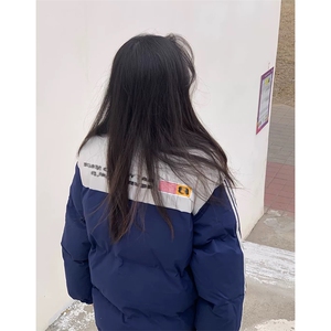 F1028-P128 学院风拼接立领棉服女冬季新款设计感面包服棉衣外套图片