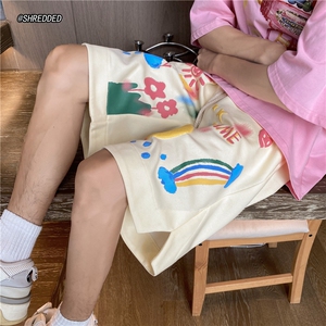 抖音品质彩虹发泡印花宽松短裤港风休闲中裤B315-K23350-p45控58图片