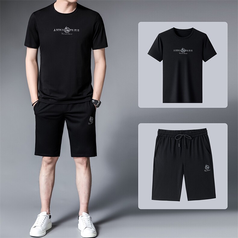 男装2022套装男冰丝薄款夏装POLO衫免烫衣服中老年短袖长裤三件套,男装休闲套装,电商B212（原钱塘6029）