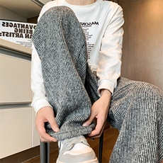 2025秋冬新款毛呢料条纹宽松直筒大码休闲裤A017K790P50，男装休闲裤，电商A017