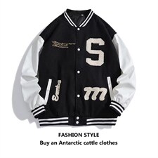 高品质秋季棕色美式皮袖棒球服外套男大码vintage休闲夹克JK03，男装夹克，星座310B-1