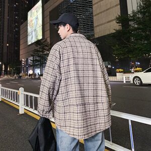 秋冬款格子大口袋毛呢外套男士宽松呢料夹克韩版外套 2506- 特P68图片
