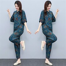 休闲时尚套装女夏装2022新款洋气减龄宽松显瘦印花两件套，女装套装/套裙，千千佰惠