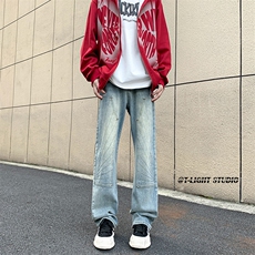 B221美式ins高街暗黑小众铆钉伐木裤牛仔裤LK23145-P65控88，男装牛仔裤，电商B221