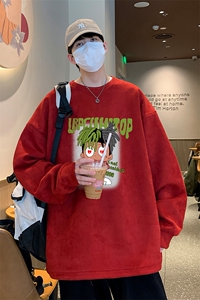 已注册港风供抖音得物高品质直播麂皮绒宽松男卫衣W3006P38图片