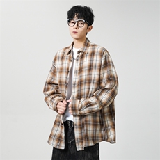 25年春季格子长袖衬衫得物二开衬衣宽松现货DS-C323-1-2380-T批30，男装衬衫，电商C323-1