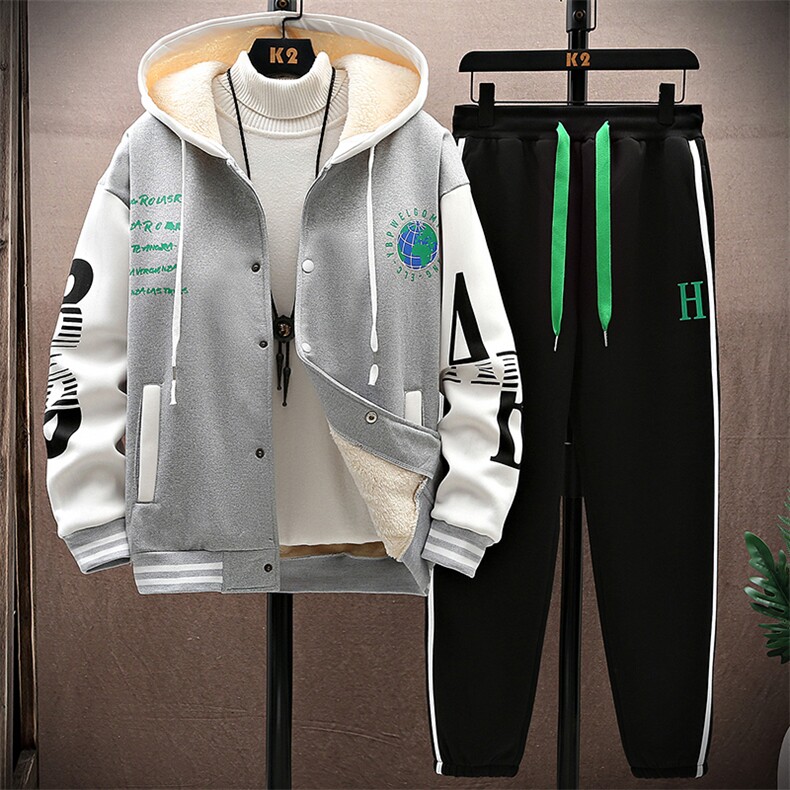 新款冬季卫衣棒球服连帽夹克男装青少年运动休闲套装DF316-2P85,男装休闲套装,电商A086